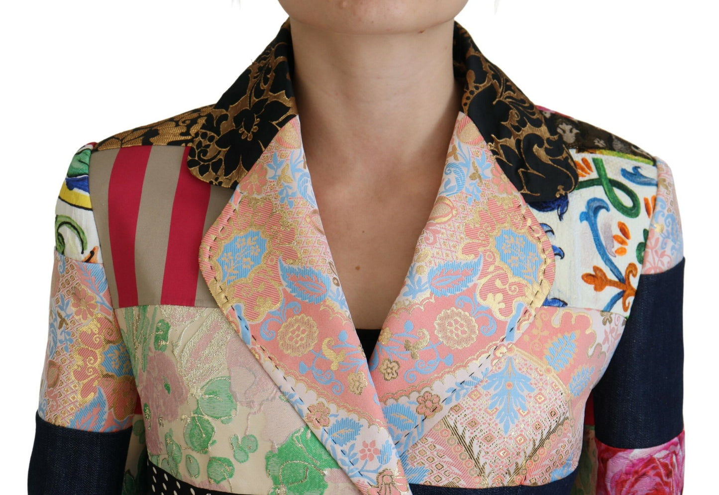 Multicolor Zweireihige Patchwork-Jacquard-Jacke