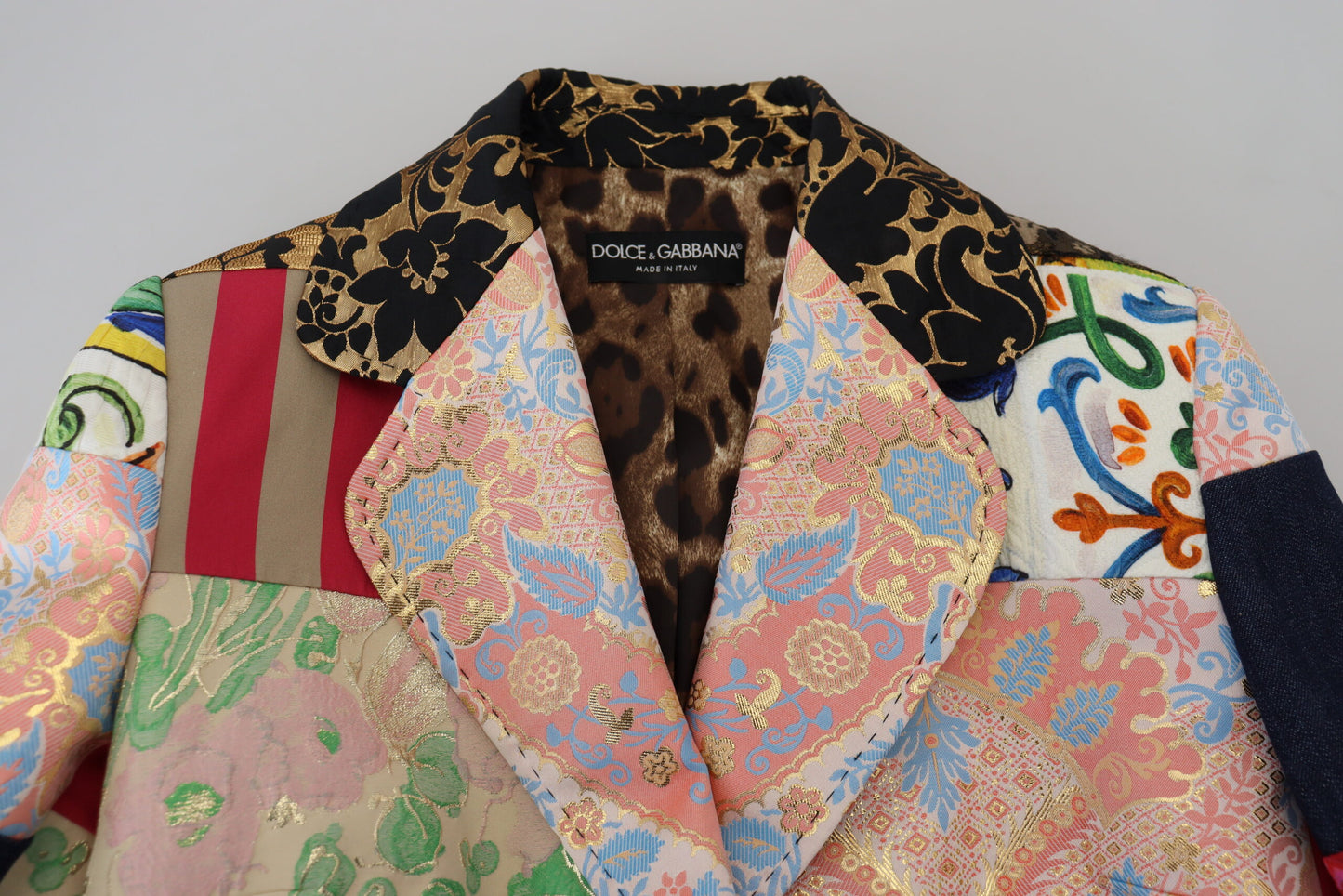 Multicolor Zweireihige Patchwork-Jacquard-Jacke