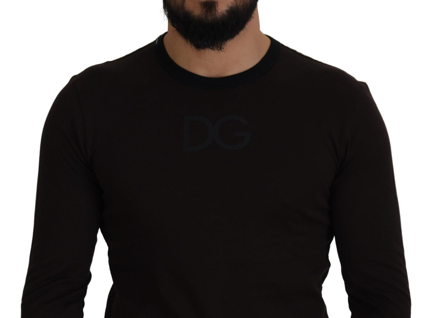 Brauner Pullover mit schmalem Rundhalsausschnitt aus Baumwolle