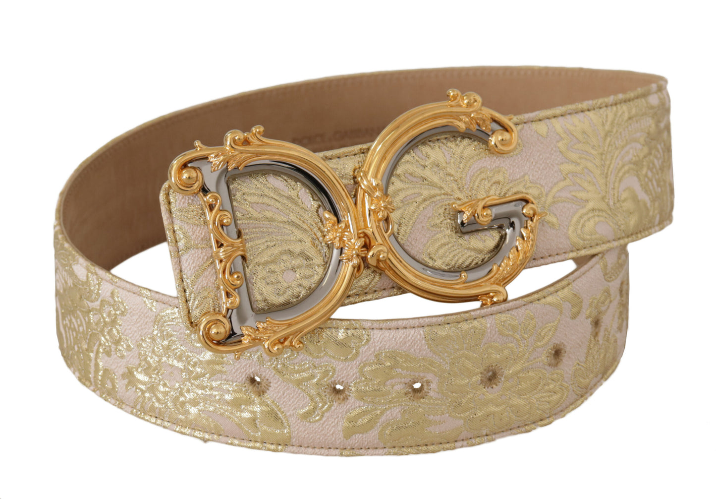 Rosa breiter Jacquard-Gürtel mit DG-Logo und goldener Logo-Schnalle