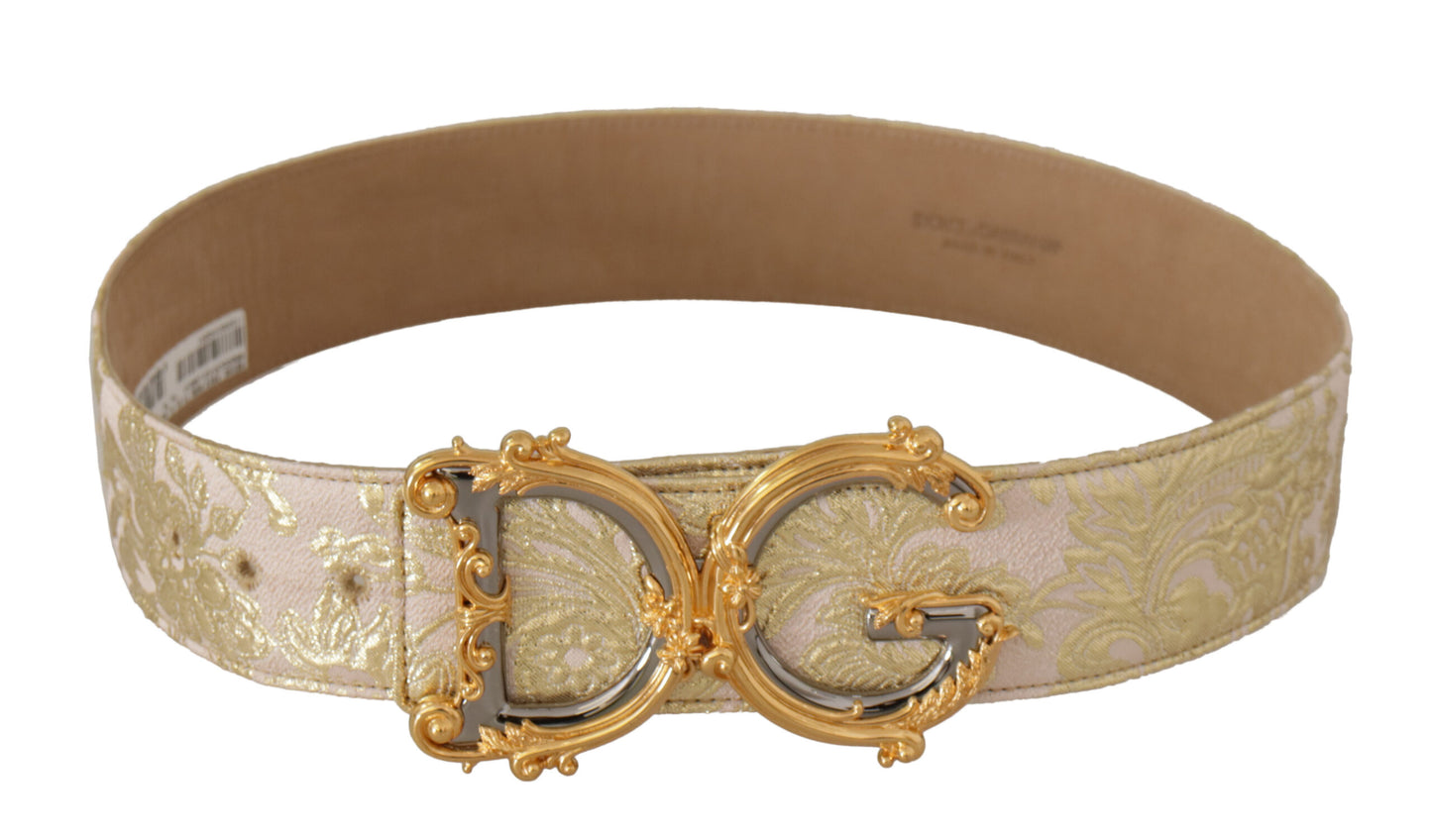 Rosa breiter Jacquard-Gürtel mit DG-Logo und goldener Logo-Schnalle