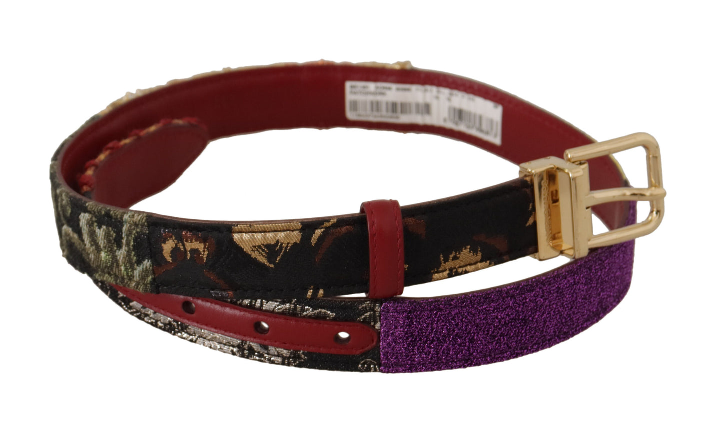 Multicolor Patchwork Ledergürtel mit goldener Metallschnalle