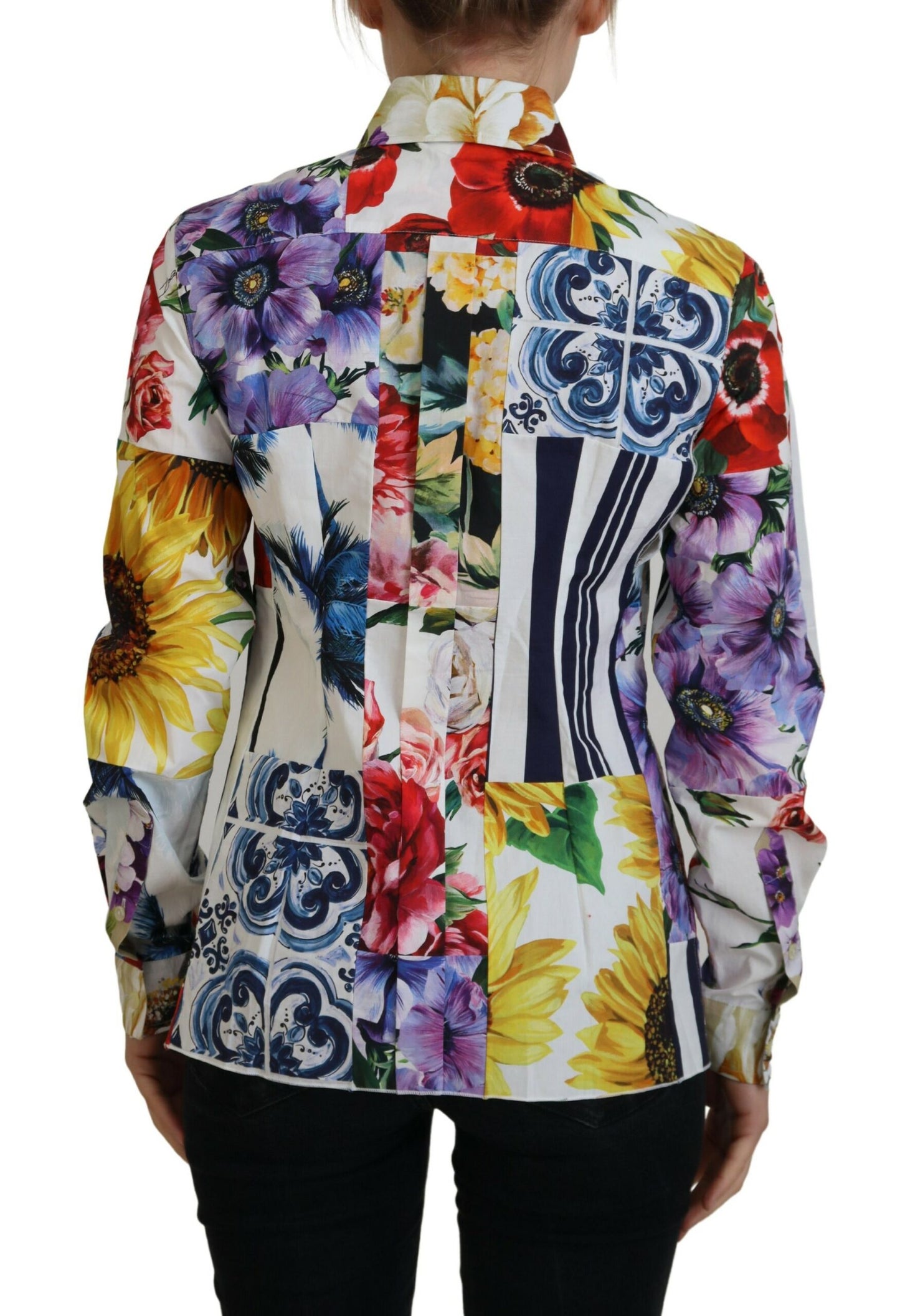 Multicolor Floral Baumwollbluse mit Kragen
