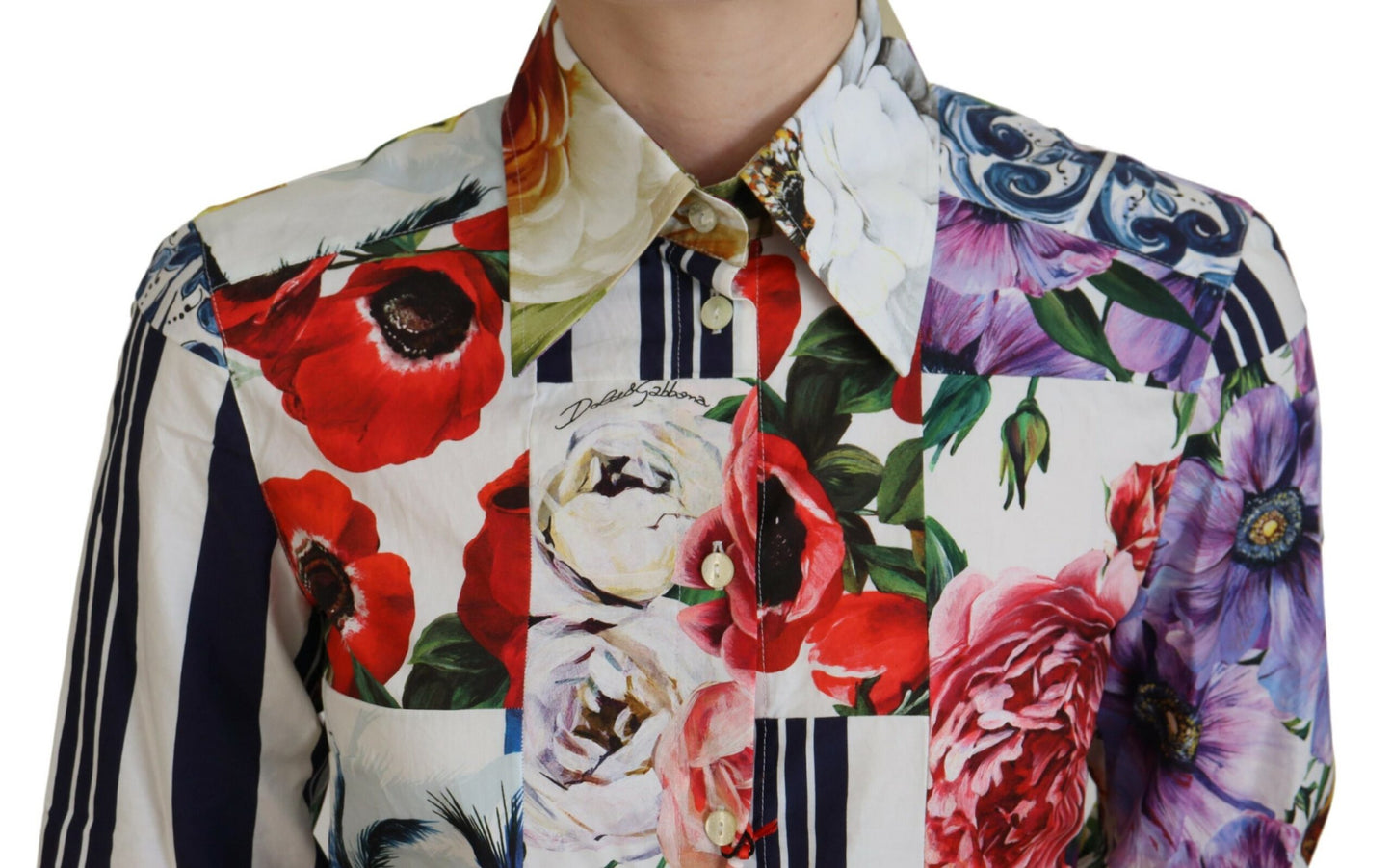 Multicolor Floral Baumwollbluse mit Kragen