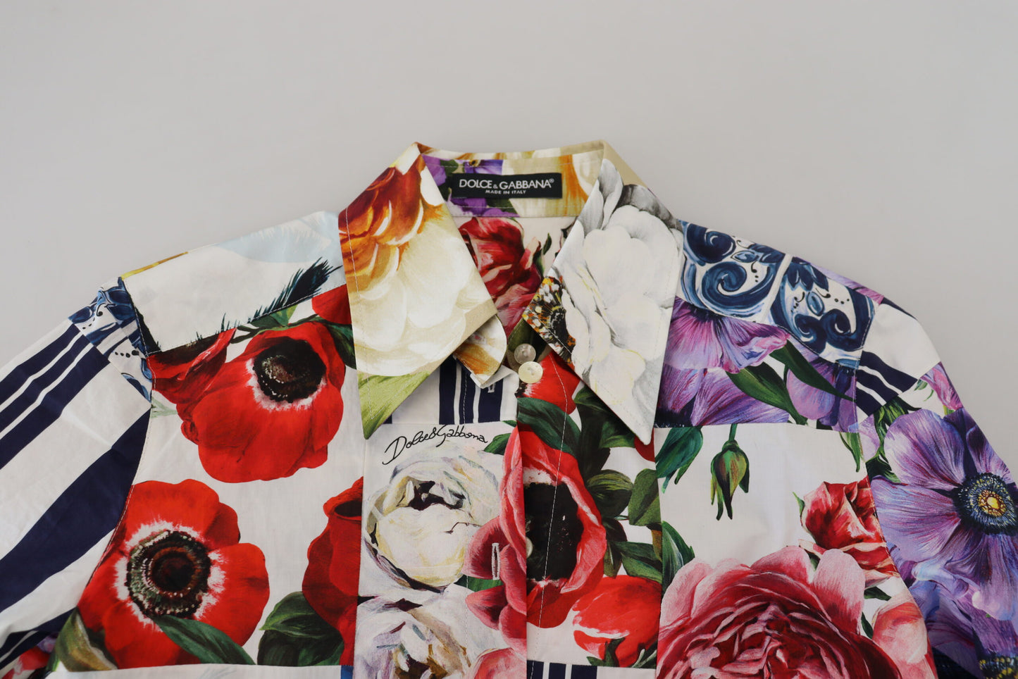 Multicolor Floral Baumwollbluse mit Kragen