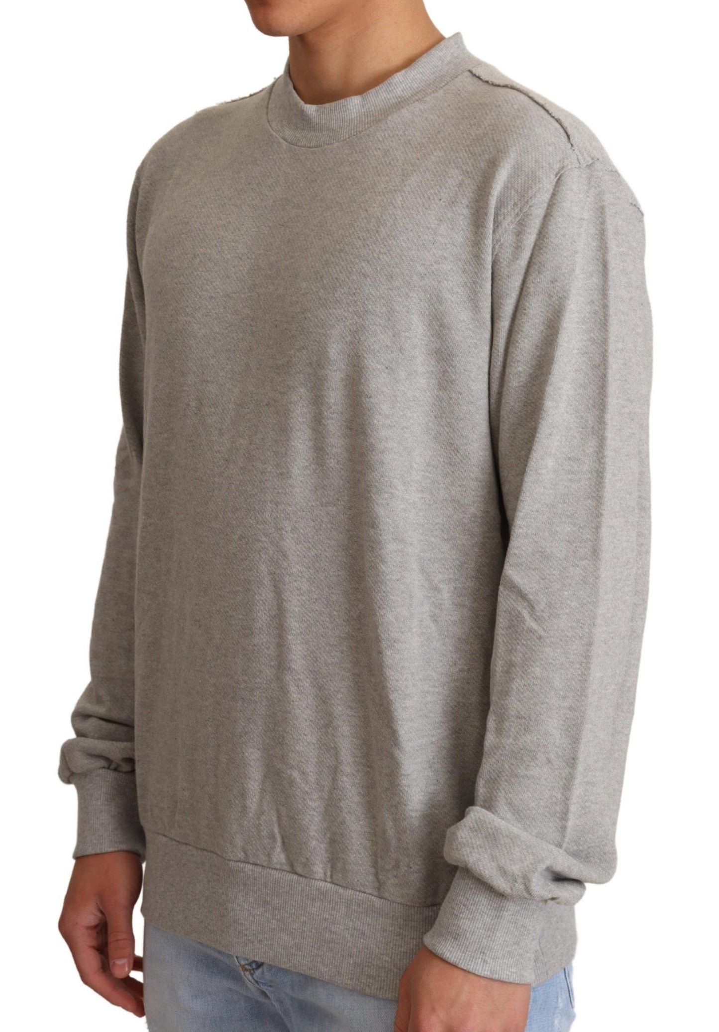 Grauer Pullover aus Baumwolle mit Rundhalsausschnitt