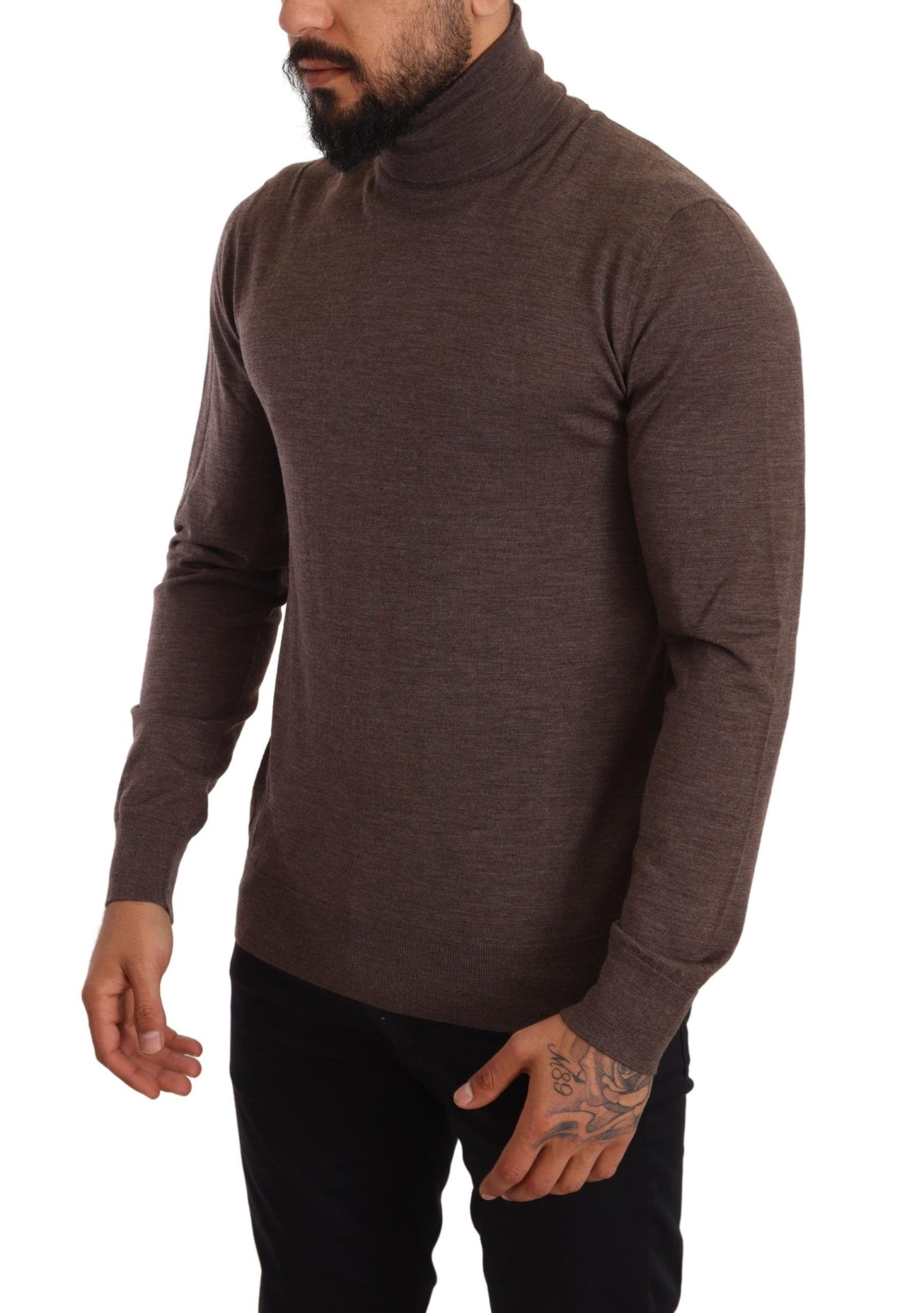 Brauner Schurwoll-Rollkragenpullover