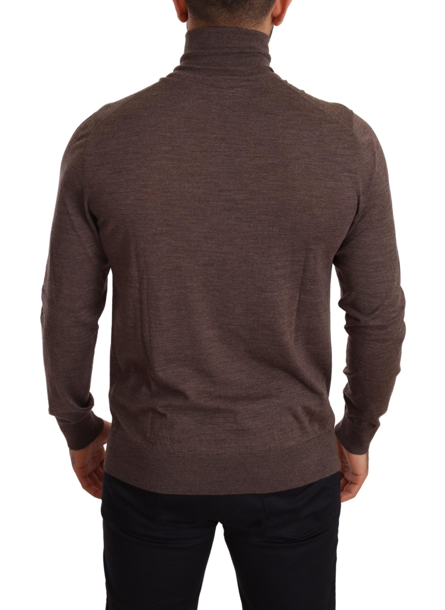 Brauner Schurwoll-Rollkragenpullover