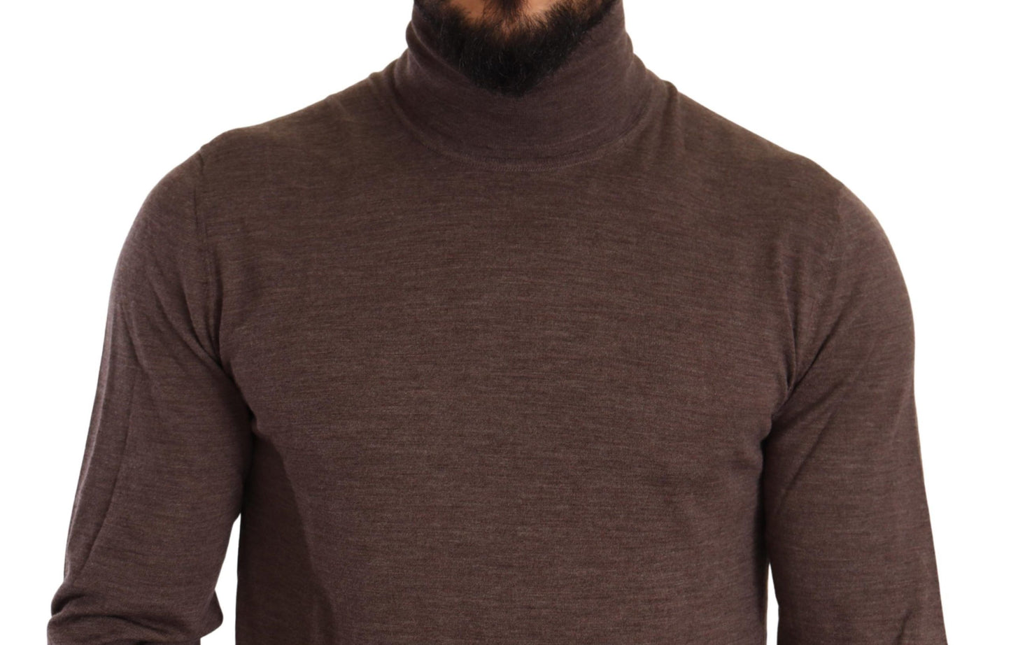 Brauner Schurwoll-Rollkragenpullover
