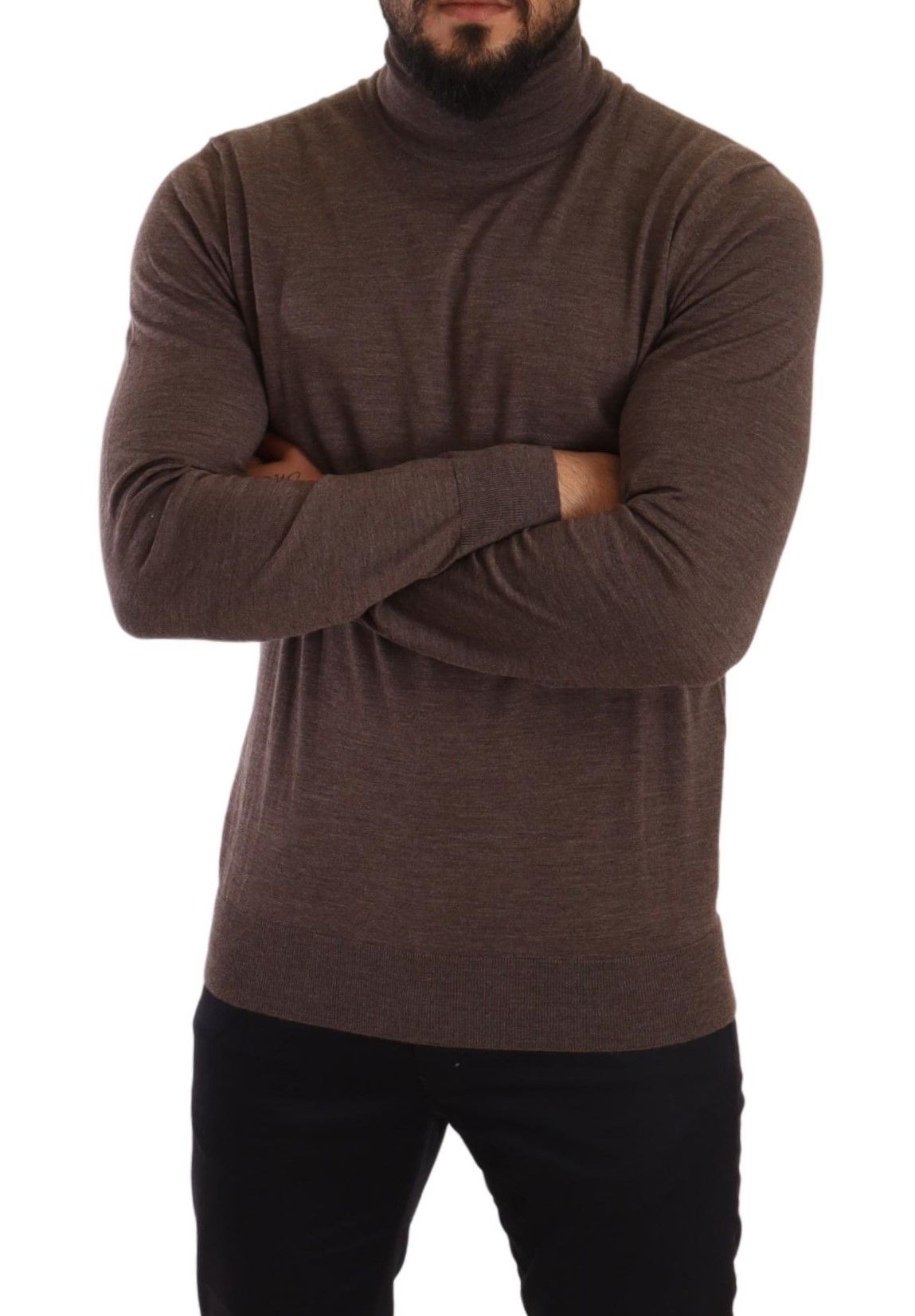 Brauner Schurwoll-Rollkragenpullover