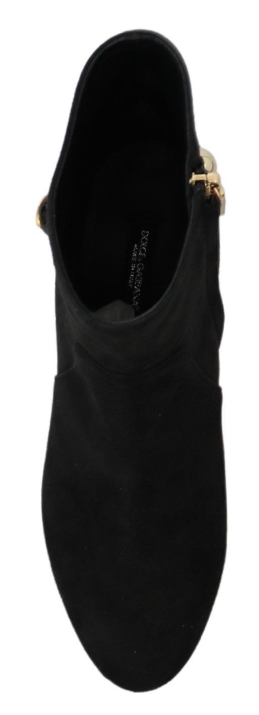 Schwarze Wildleder Mid Calf Stiefel Zipper Schuhe