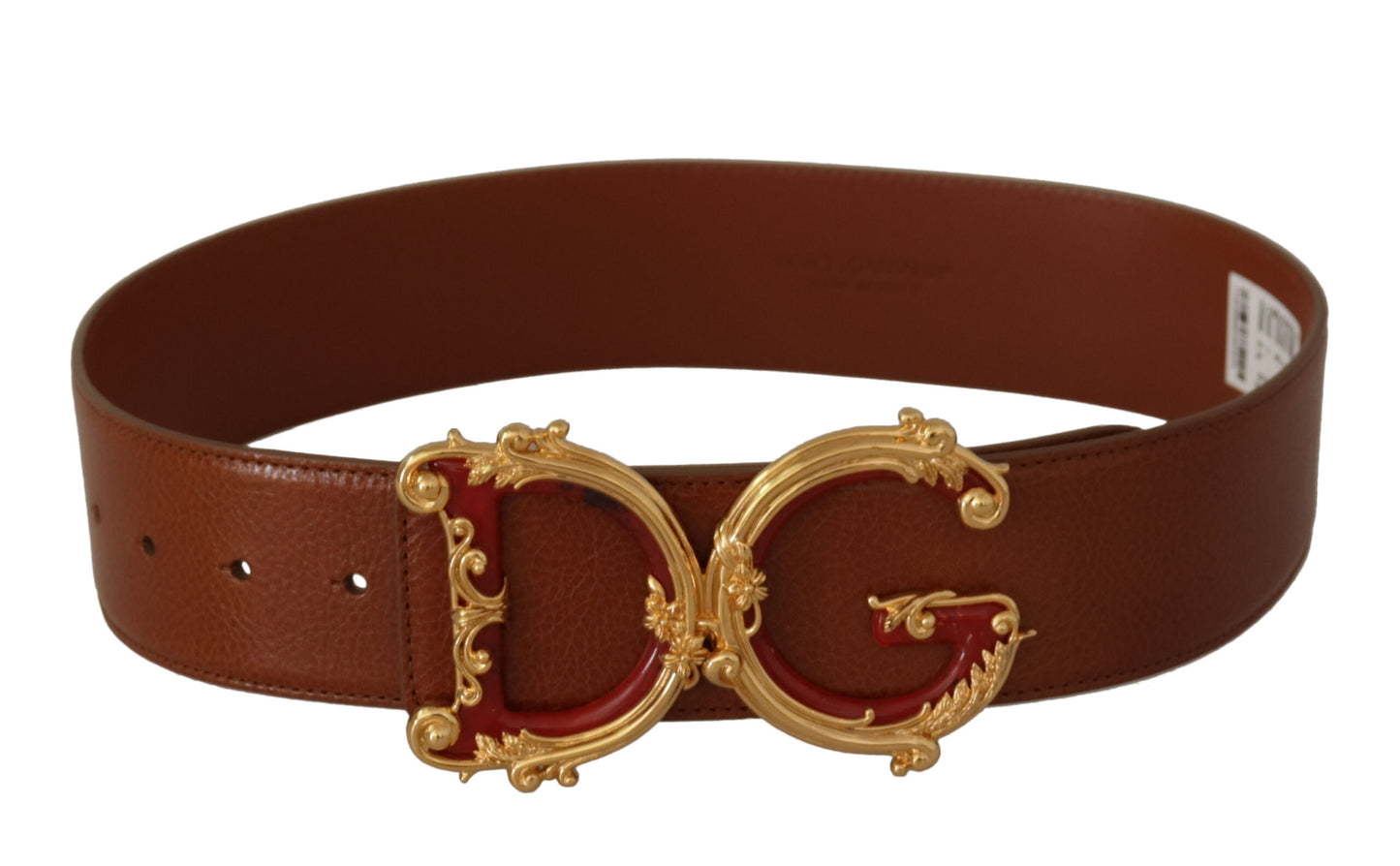 Brauner breiter Taillengürtel aus Leder mit DG Logo und Barockschnalle