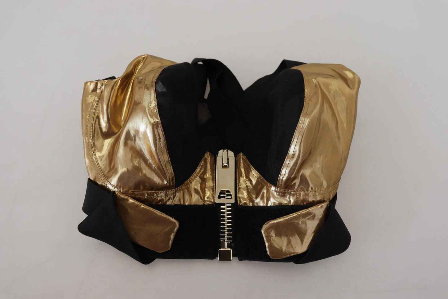 Schwarzgoldenes ärmelloses Bustier-Top mit Ausschnitt