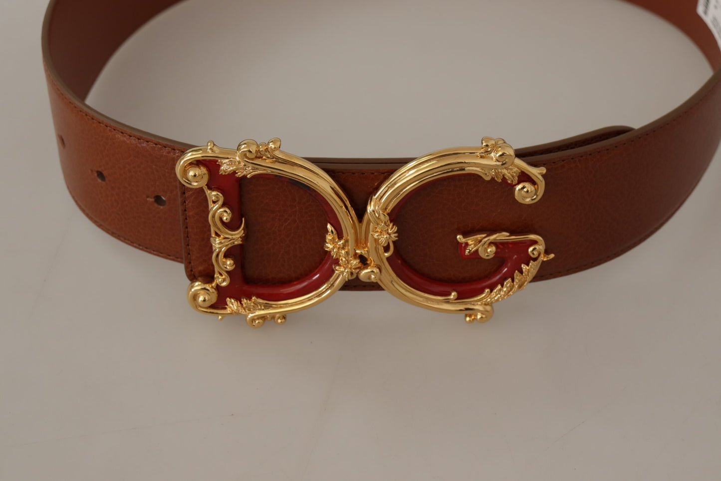Brauner breiter Taillengürtel aus Leder mit DG Logo und Barockschnalle