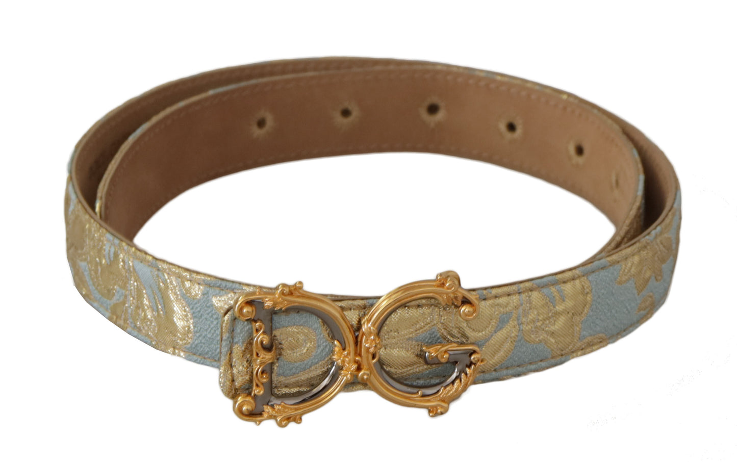 Blauer Leder DG Logo Barock Gürtel mit goldener Metallschnalle