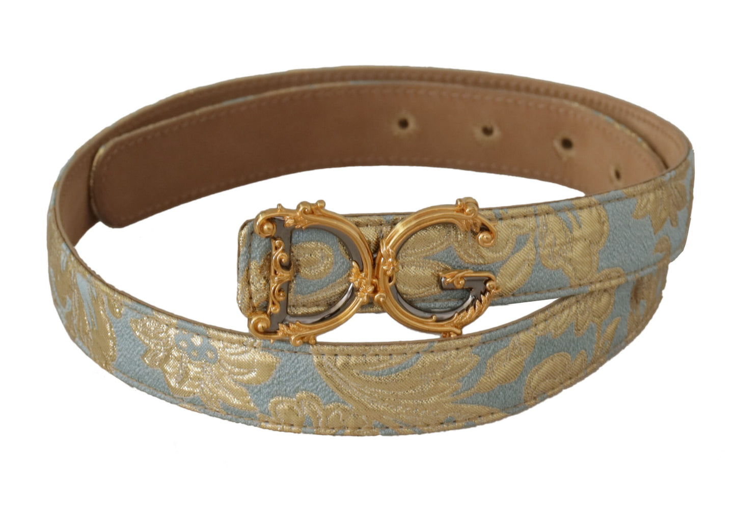 Blauer Leder DG Logo Barock Gürtel mit goldener Metallschnalle