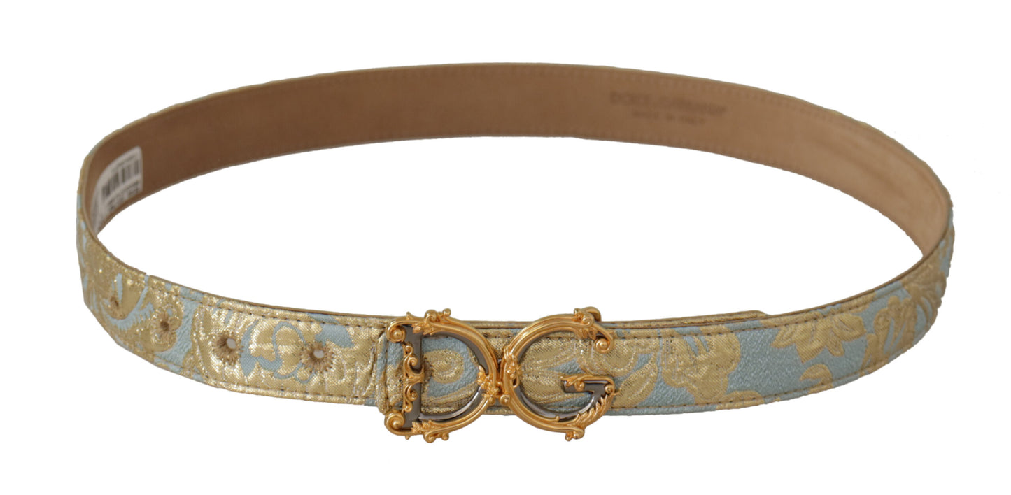 Blauer Leder DG Logo Barock Gürtel mit goldener Metallschnalle