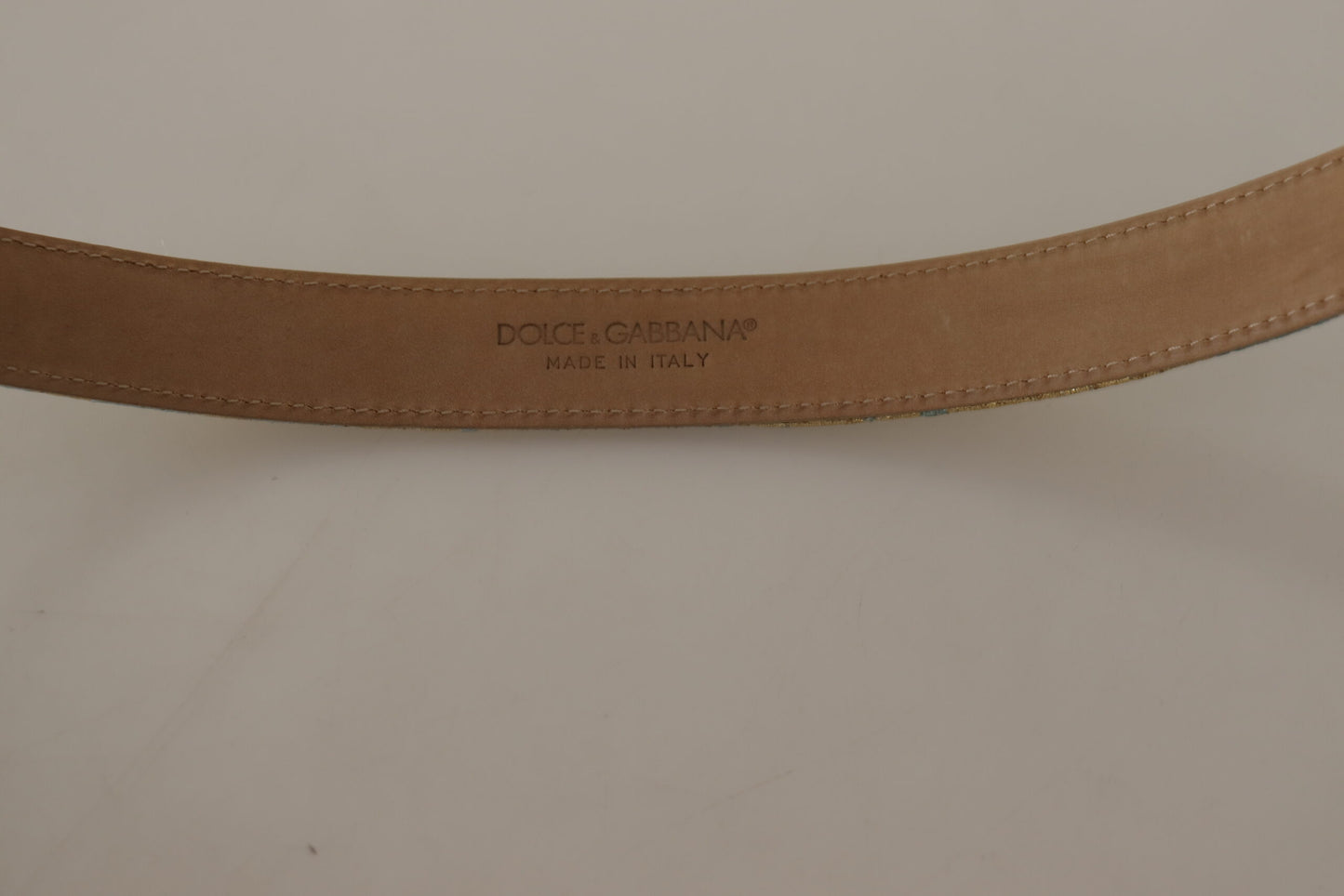Blauer Leder DG Logo Barock Gürtel mit goldener Metallschnalle
