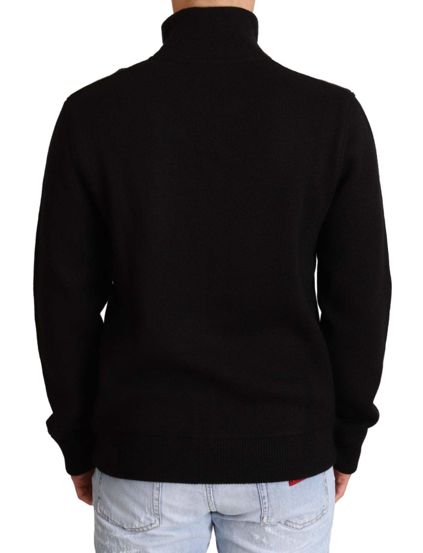 Schwarzer Kaschmir Pullover mit Reißverschluss für Herren