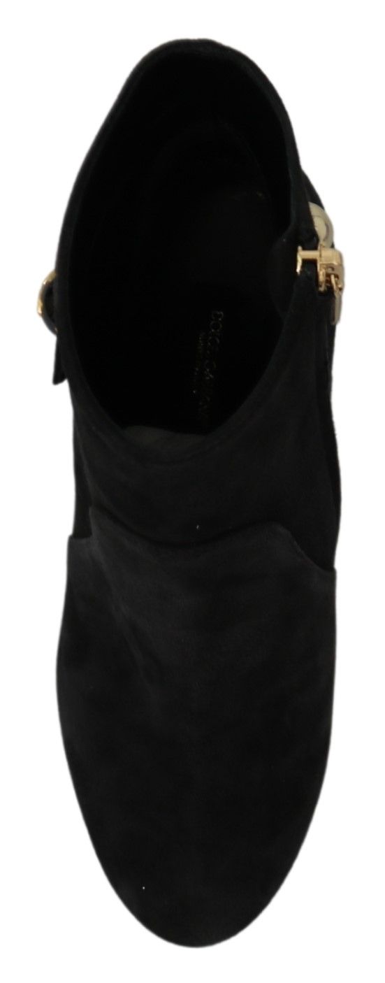 Schwarze Wildlederstiefel Kurzer Reißverschluss Schuhe