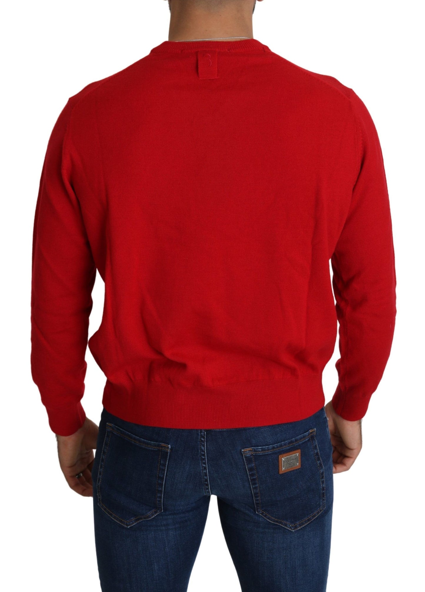 Rotes Wollsweatshirt mit V-Ausschnitt Pullover