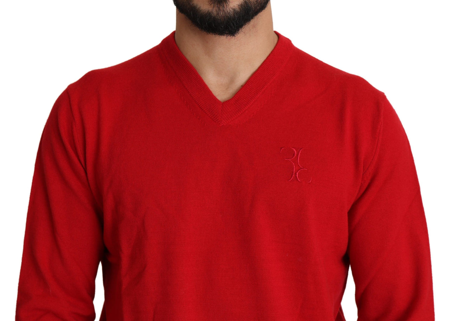 Rotes Wollsweatshirt mit V-Ausschnitt Pullover