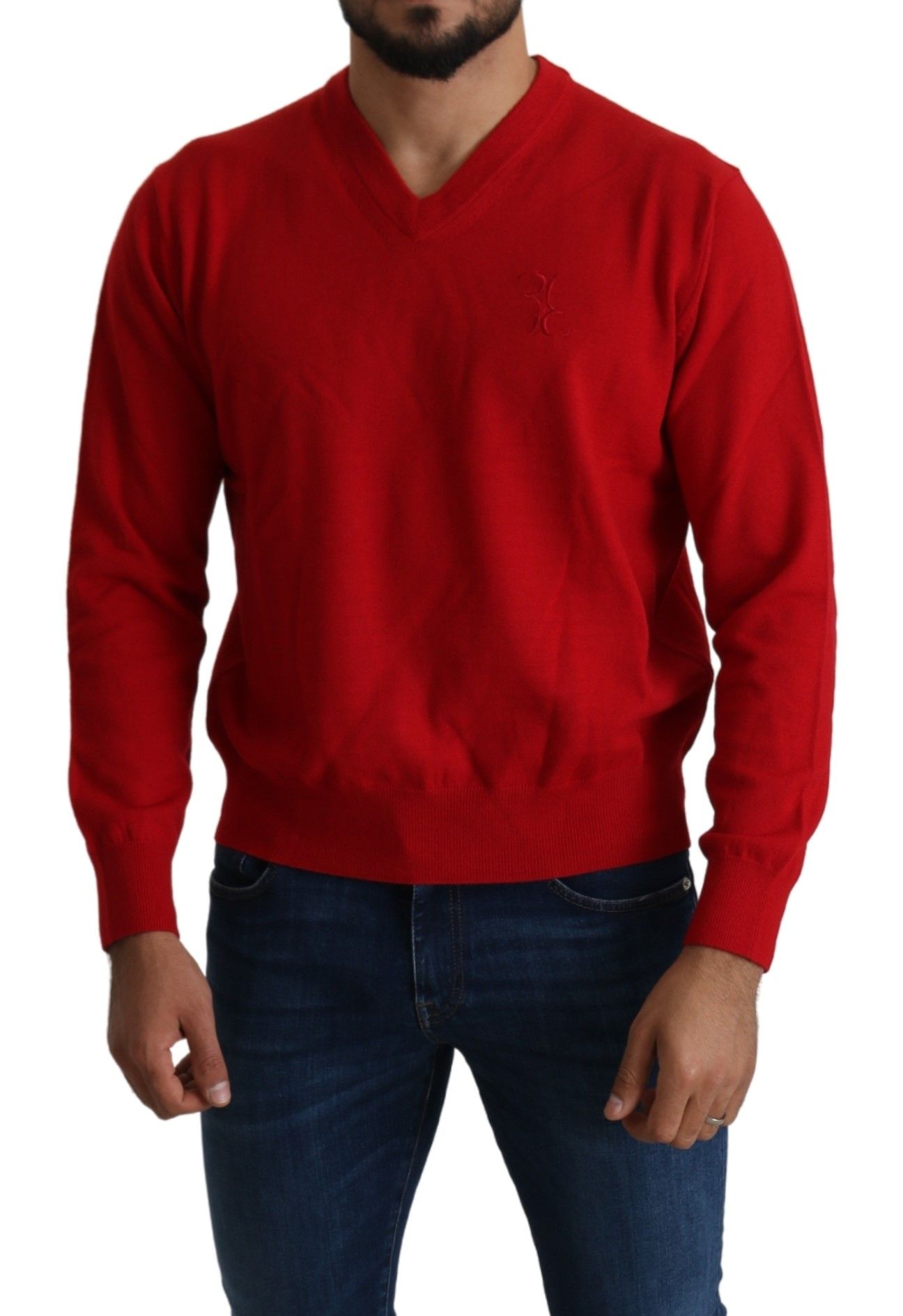 Rotes Wollsweatshirt mit V-Ausschnitt Pullover