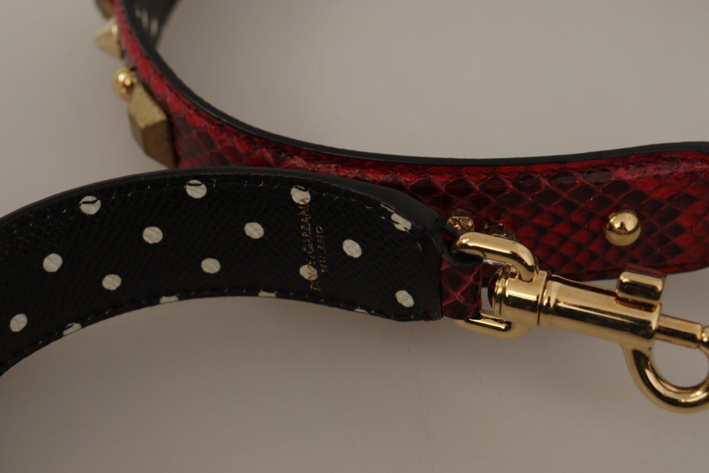 Rotes Pythonleder mit Kristallen Beidseitig tragbarer Schulterriemen