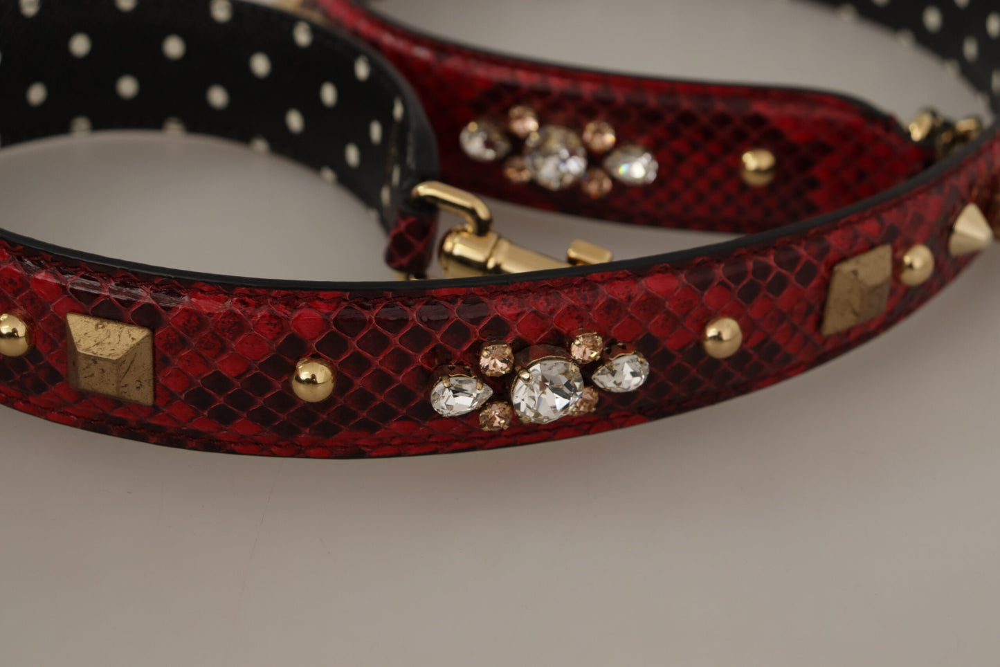 Rotes Pythonleder mit Kristallen Beidseitig tragbarer Schulterriemen