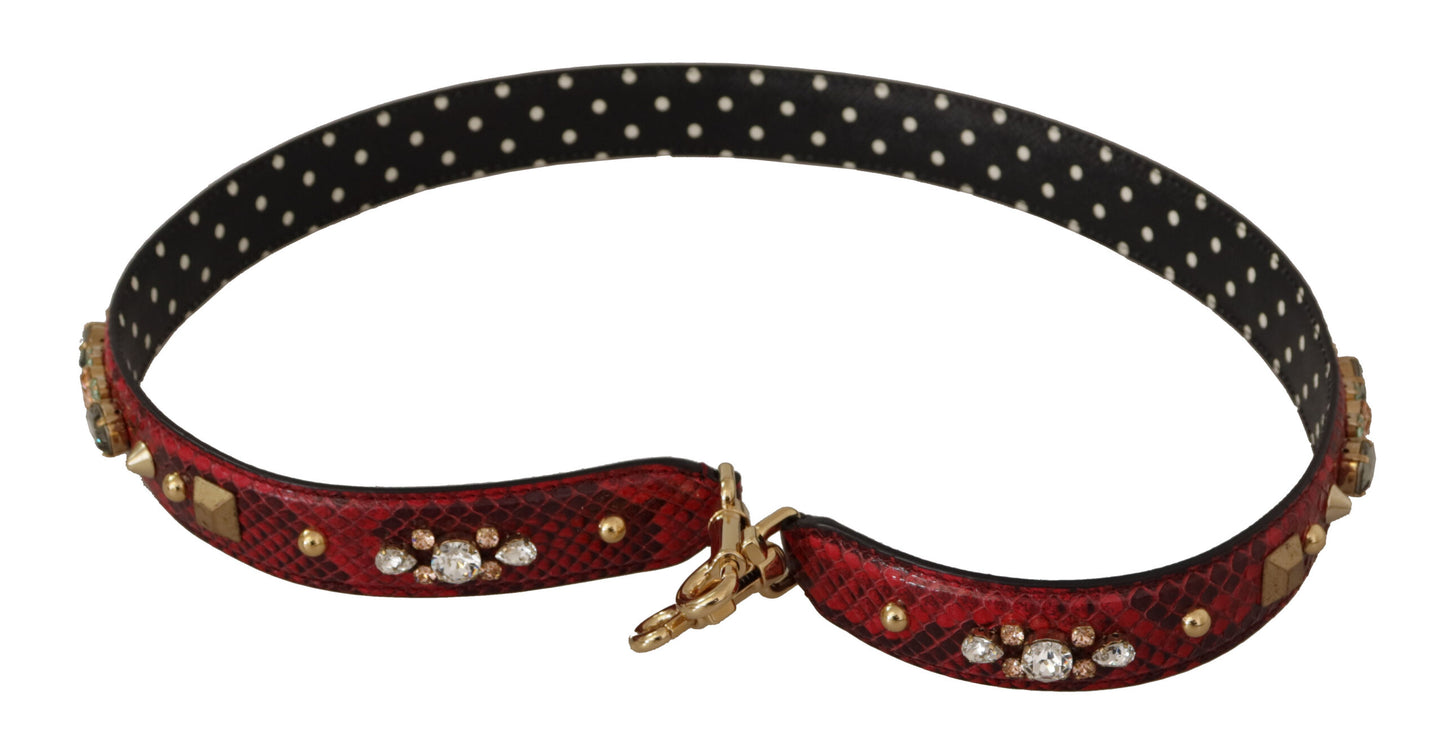 Rotes Pythonleder mit Kristallen Beidseitig tragbarer Schulterriemen