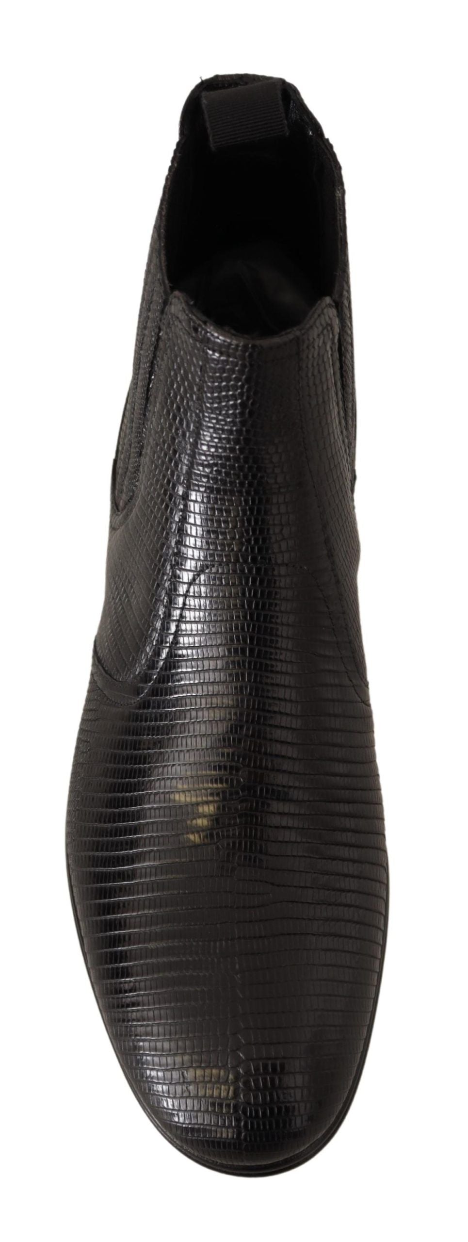 Schwarze Lederstiefeletten aus Eidechsenhaut