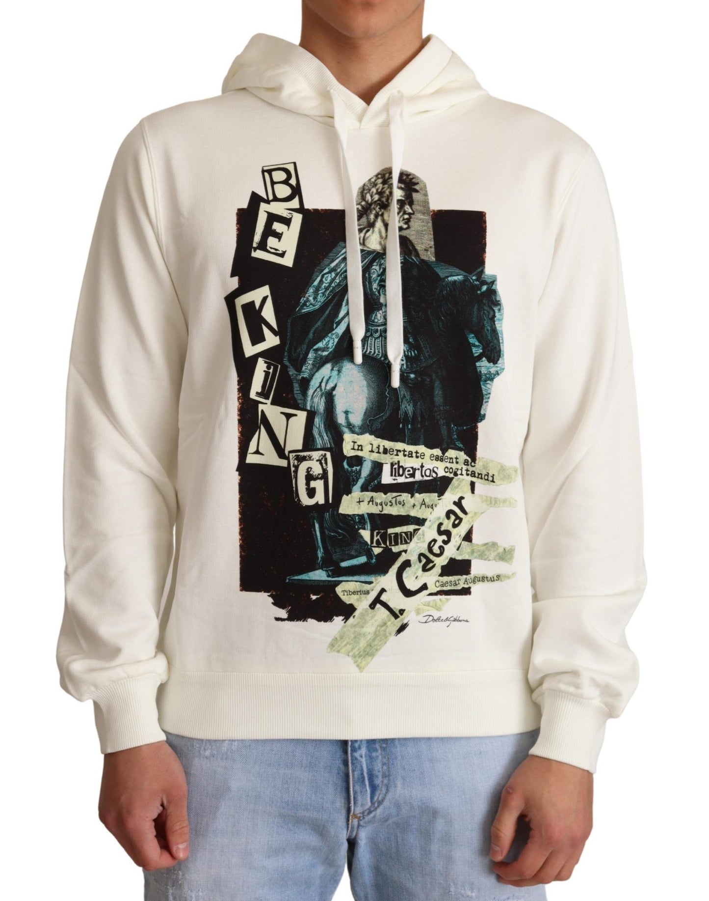 Weißer King Ceasar Baumwollpullover mit Kapuze