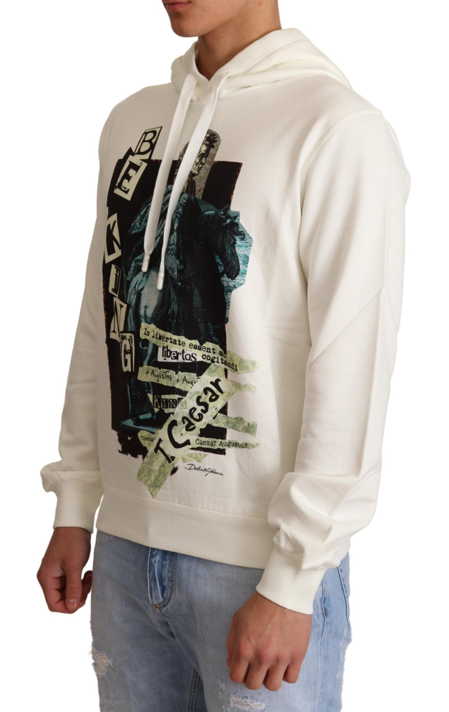 Weißer King Ceasar Baumwollpullover mit Kapuze