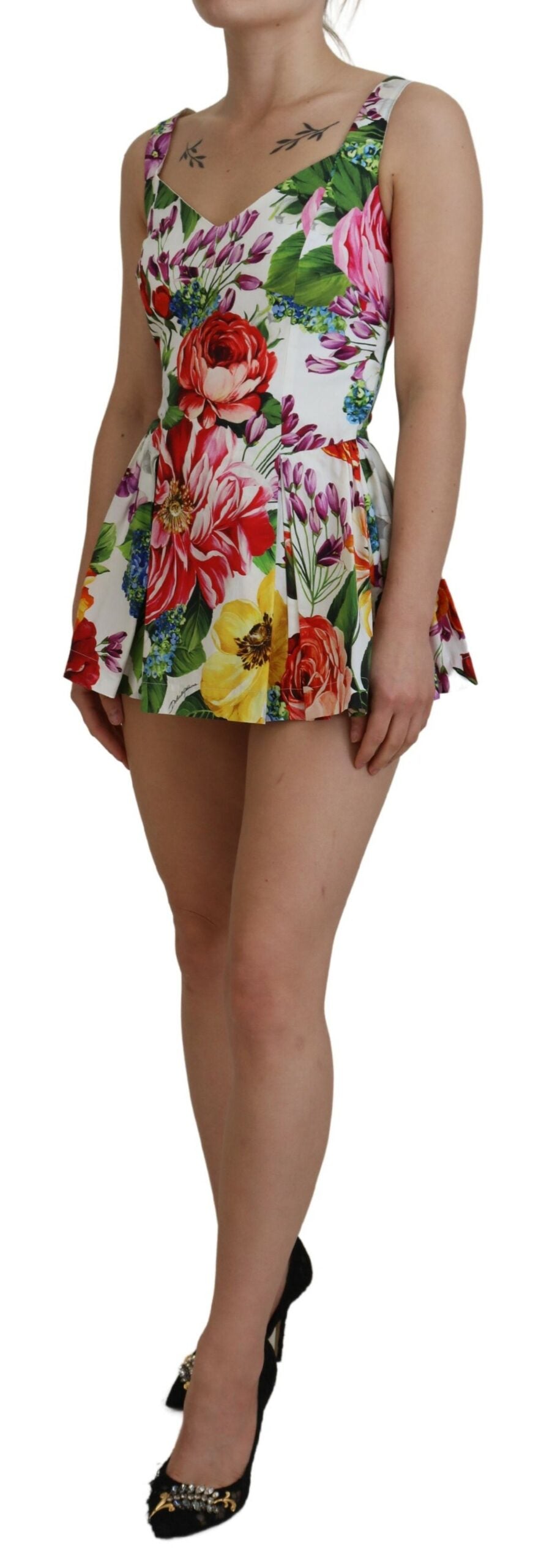 Multicolor Floral Print Baumwolle Body Suit Top