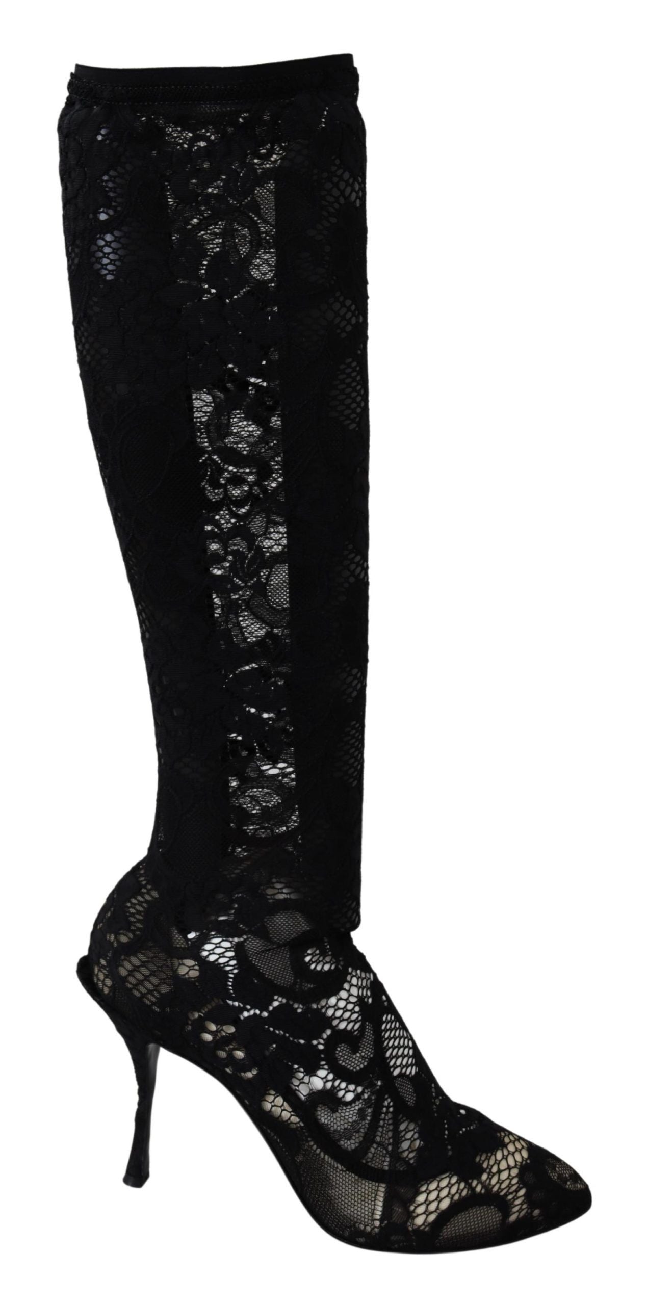 Schwarz Taormina Spitze Socken Stiefel Schuhe Pumps