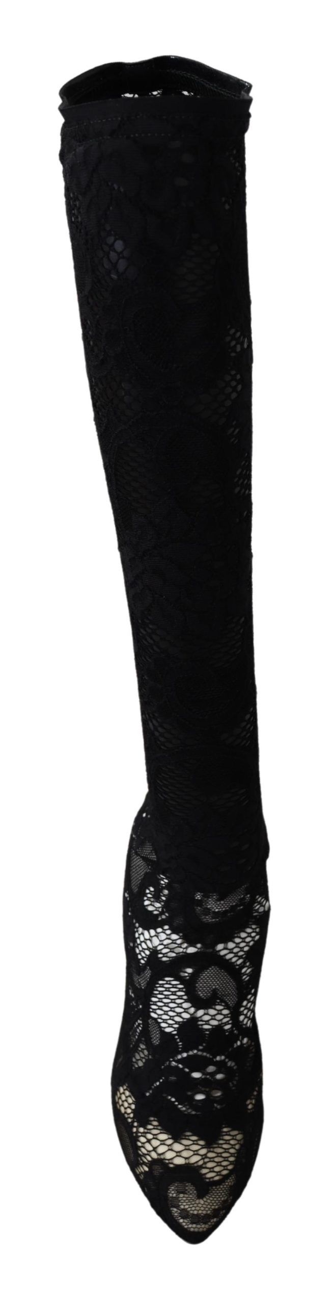 Schwarz Taormina Spitze Socken Stiefel Schuhe Pumps