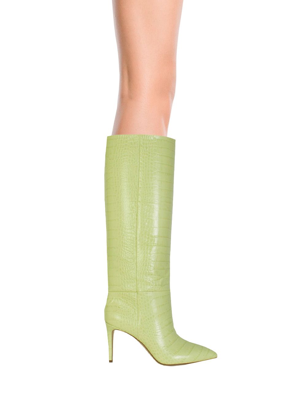 Krokolederdruck in Limette Stiletto 85 Stiefel