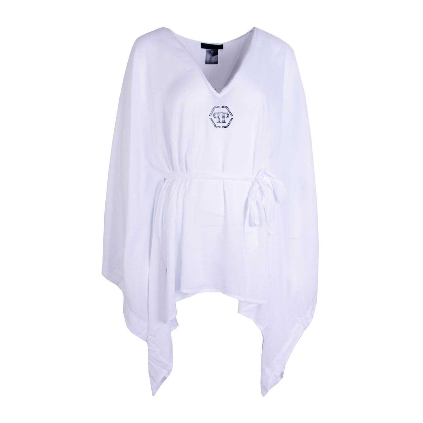 Weißer Kaftan mit schwarzem Kristall-Logo