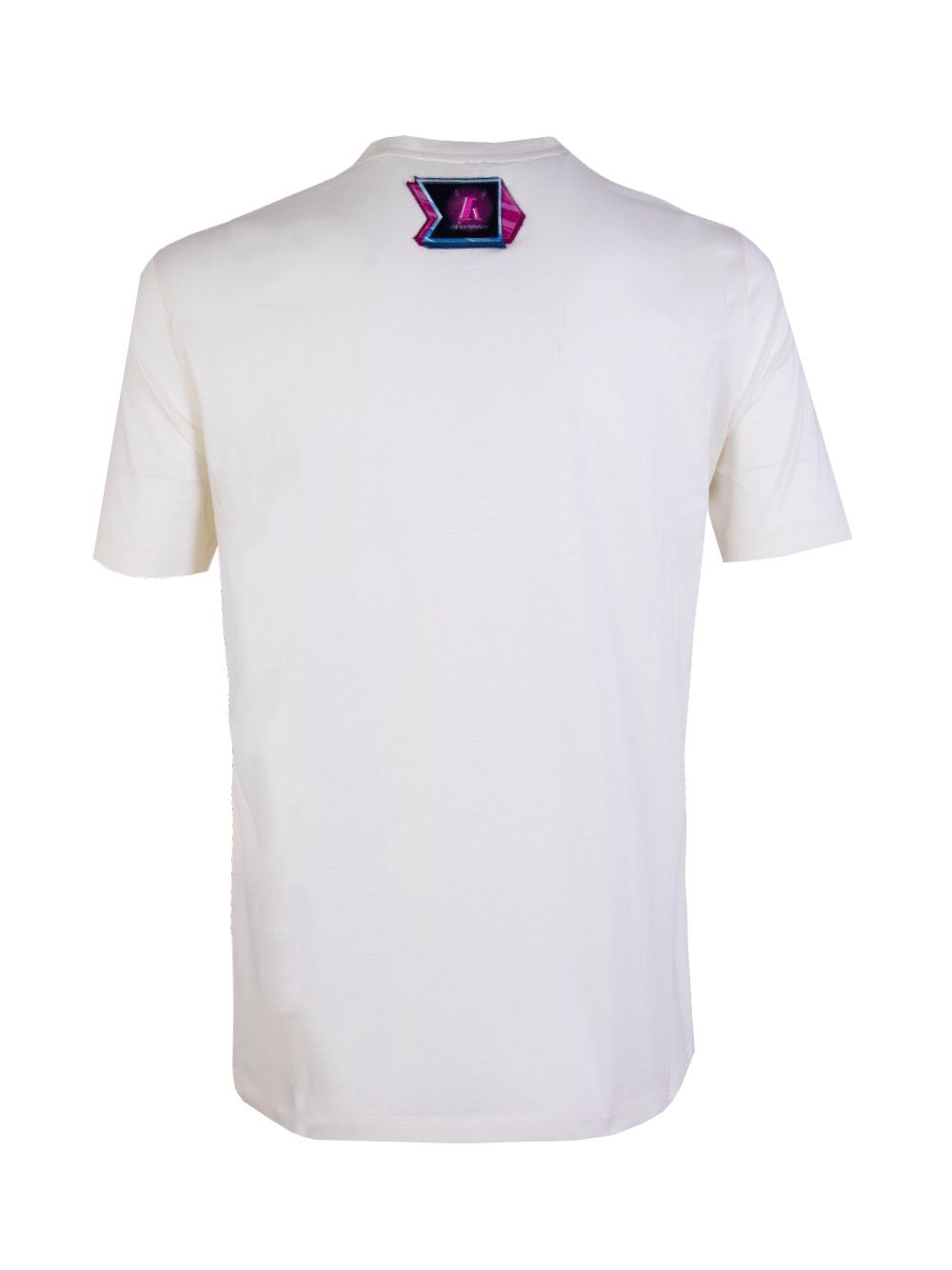 Weißes mehrfarbig bedrucktes T-Shirt