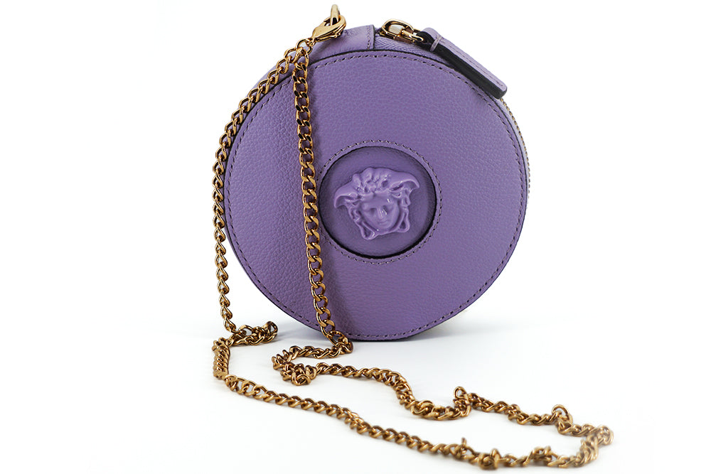 Lila Kalbsleder Mini-Halsbandtasche