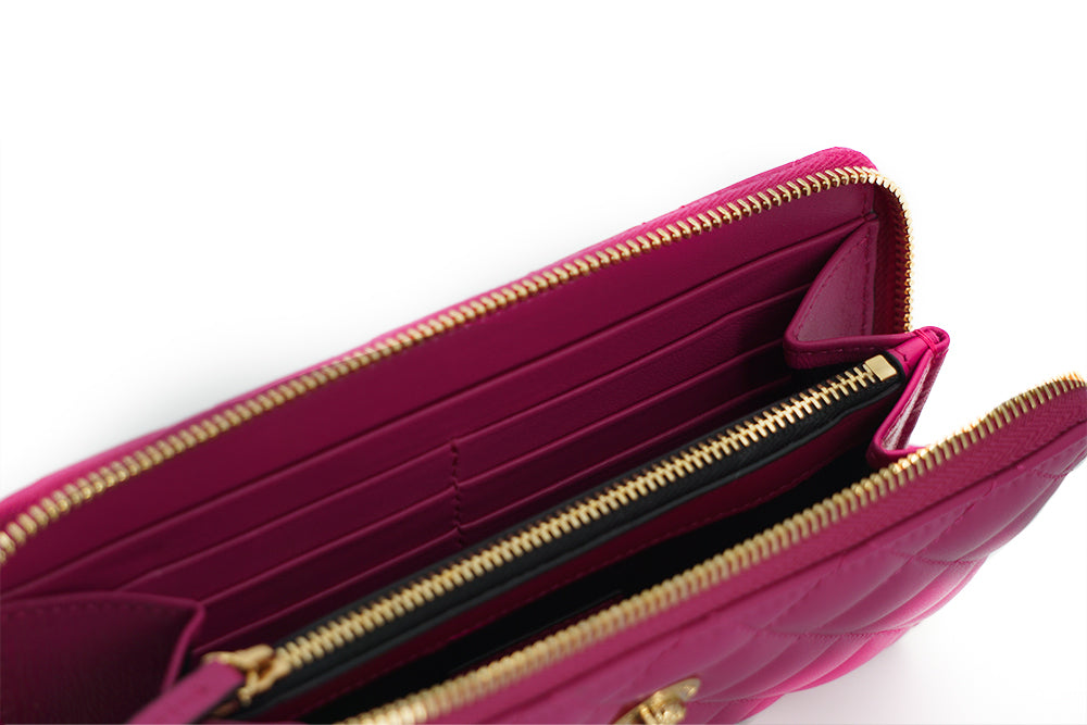 Lila Leder Langer Reißverschluss um Brieftasche