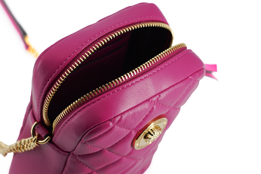 Lila gesteppte Mini-Crossbody-Tasche aus Nappaleder