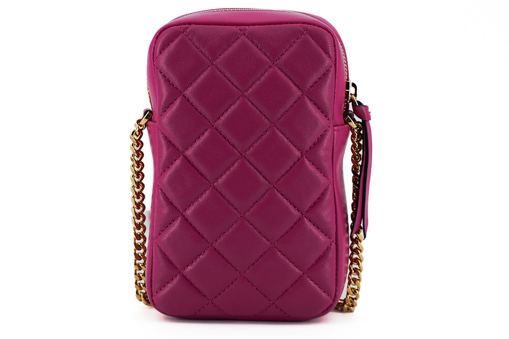 Lila gesteppte Mini-Crossbody-Tasche aus Nappaleder