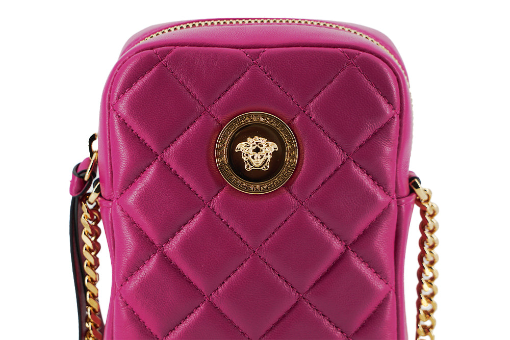 Lila gesteppte Mini-Crossbody-Tasche aus Nappaleder