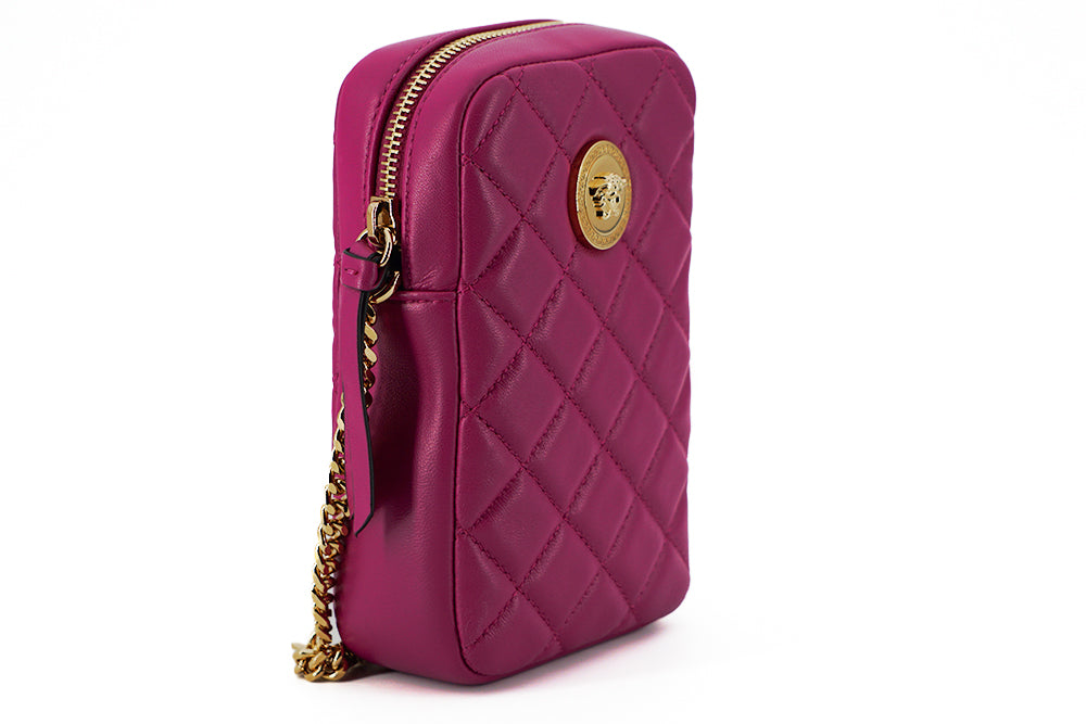 Lila gesteppte Mini-Crossbody-Tasche aus Nappaleder