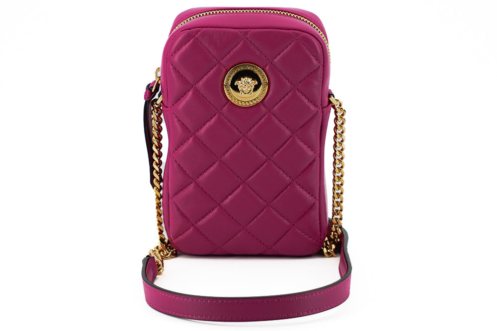 Lila gesteppte Mini-Crossbody-Tasche aus Nappaleder