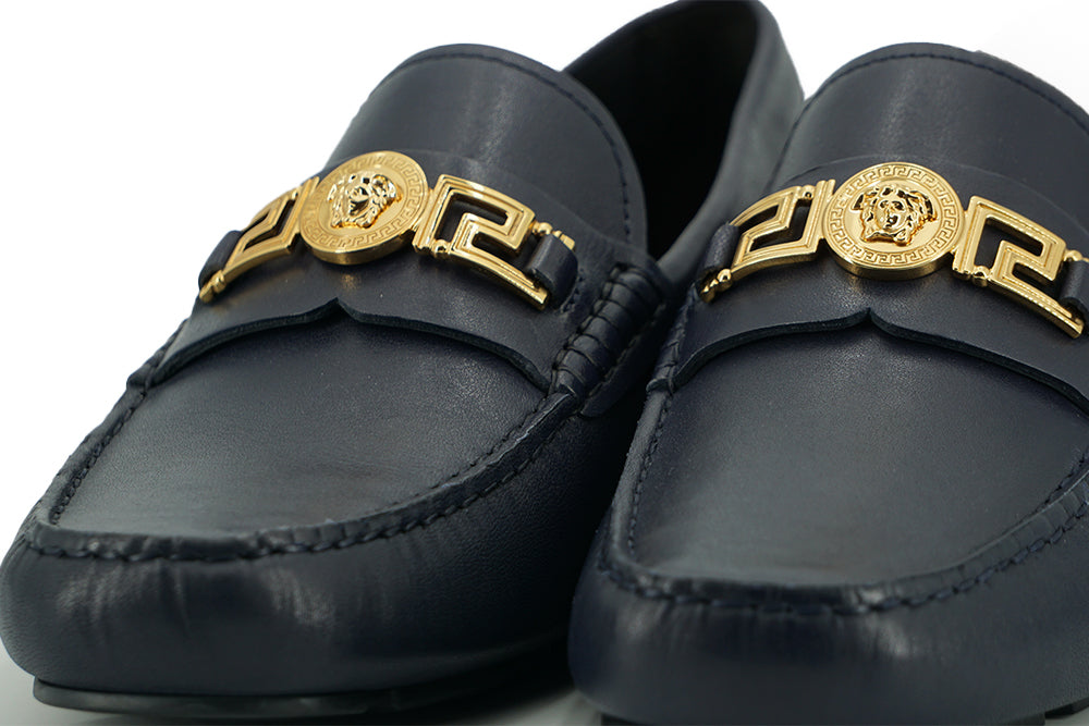 Marineblaue Kalbsleder Loafers Schuhe