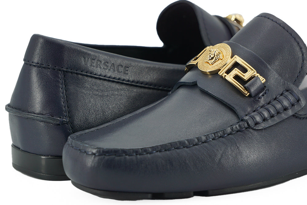 Marineblaue Kalbsleder Loafers Schuhe