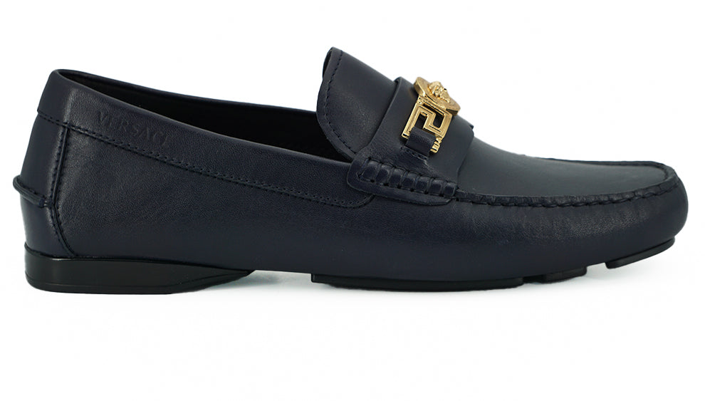 Marineblaue Kalbsleder Loafers Schuhe