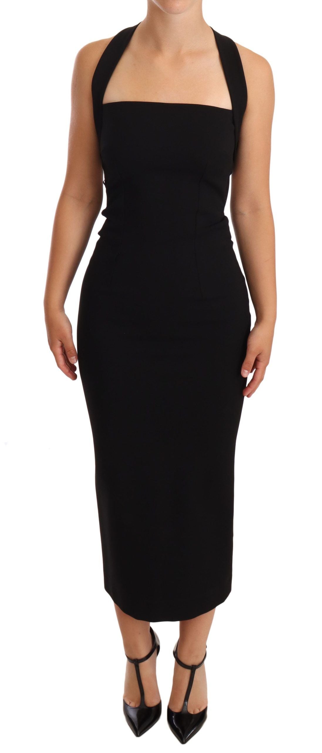 Schwarzes ärmelloses Etuikleid mit Stretch-Halter